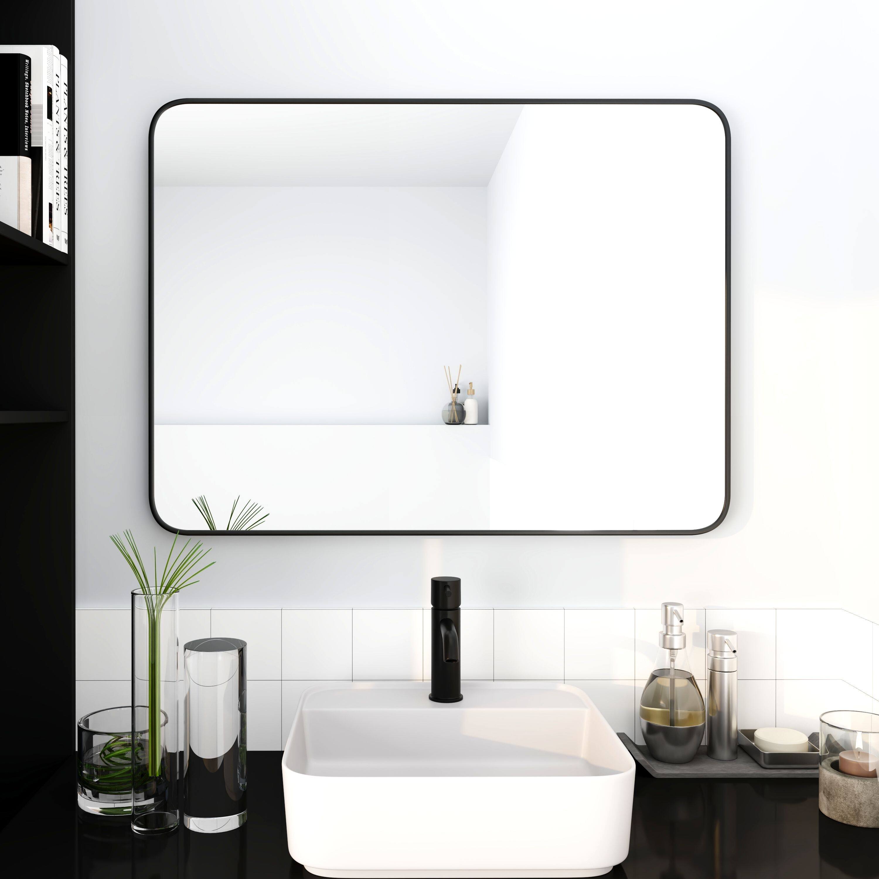 32"x 24" Modern Metal Frame WallMounted Hanging Bathroom Vanity Mirror